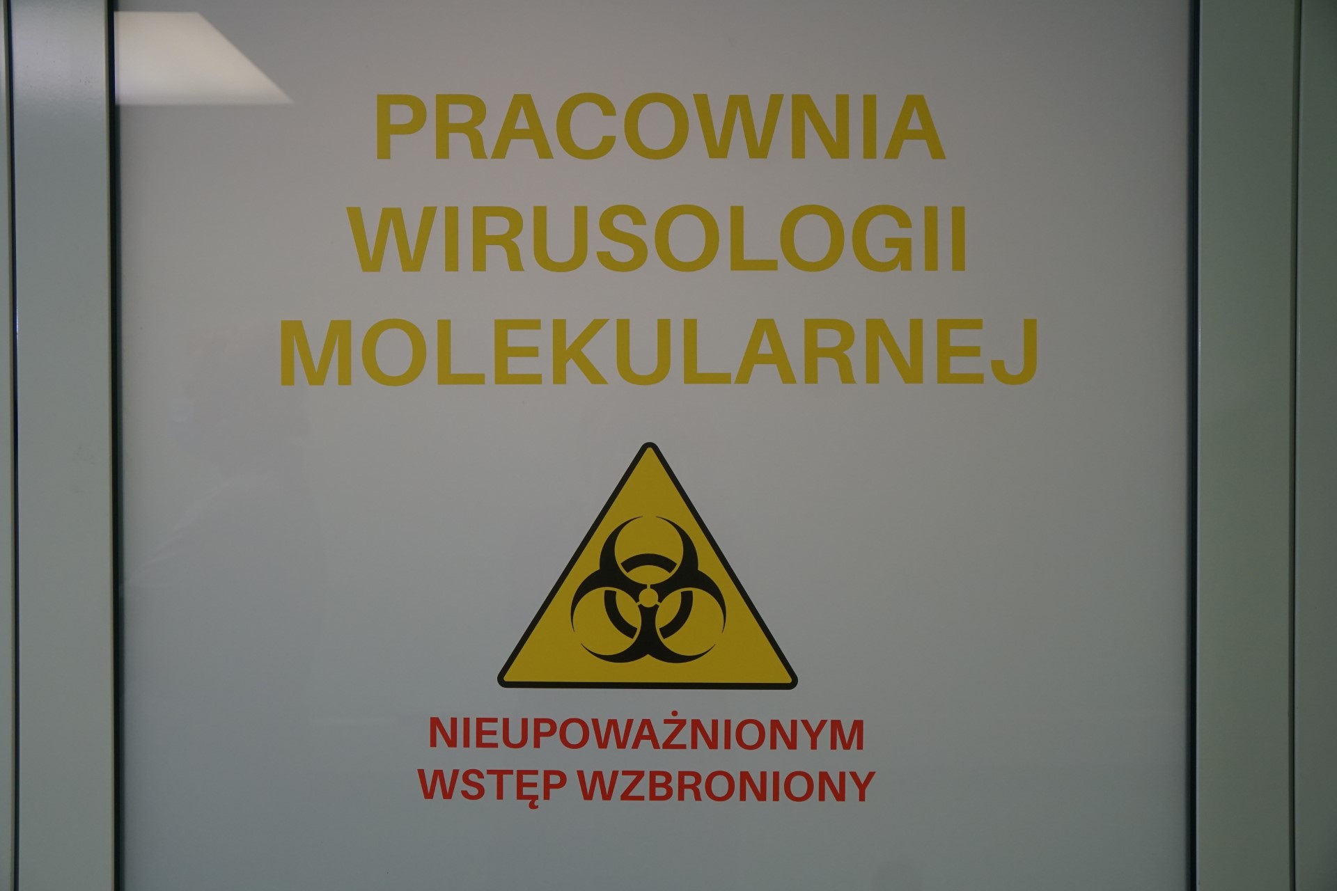 Napis na drzwiach: pracownia wirusologii molekularnej