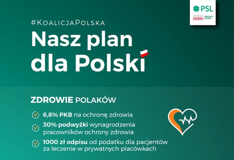 Na zielonym plakacie biały napis "Nasz plan dla Polski"