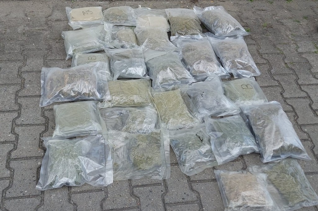 27 worków z zielonym w środku suszem - marihuaną