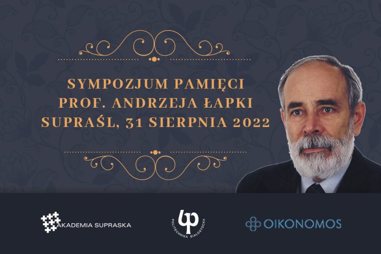 Twarz starszego, siwego mężczyzny, obok napis sympozjum pamięci profesora Andrzeja Łapki