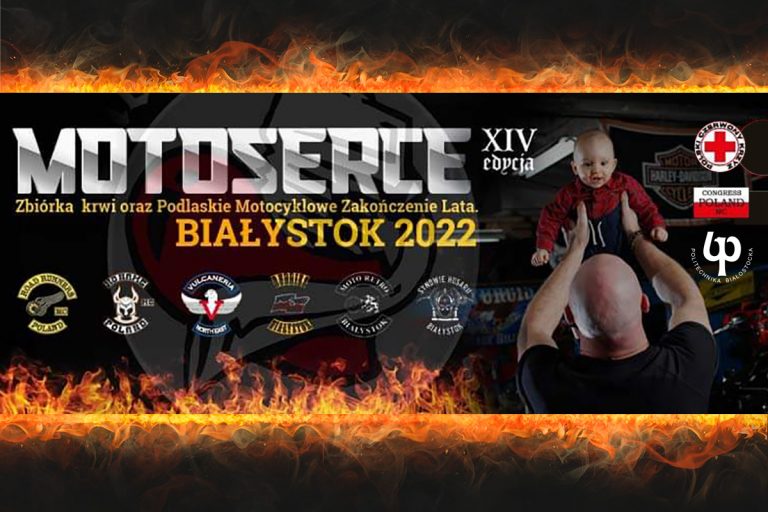 plakat przedstawia nazwę i datę imprezy, na górze i na dole płomienie, i dziecko trzymane przez mężczyznę
