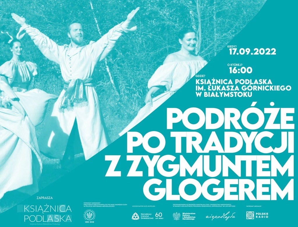 plakat promujący wydarzenie, na którym widoczne są tańczące osoby w strojach ludowych