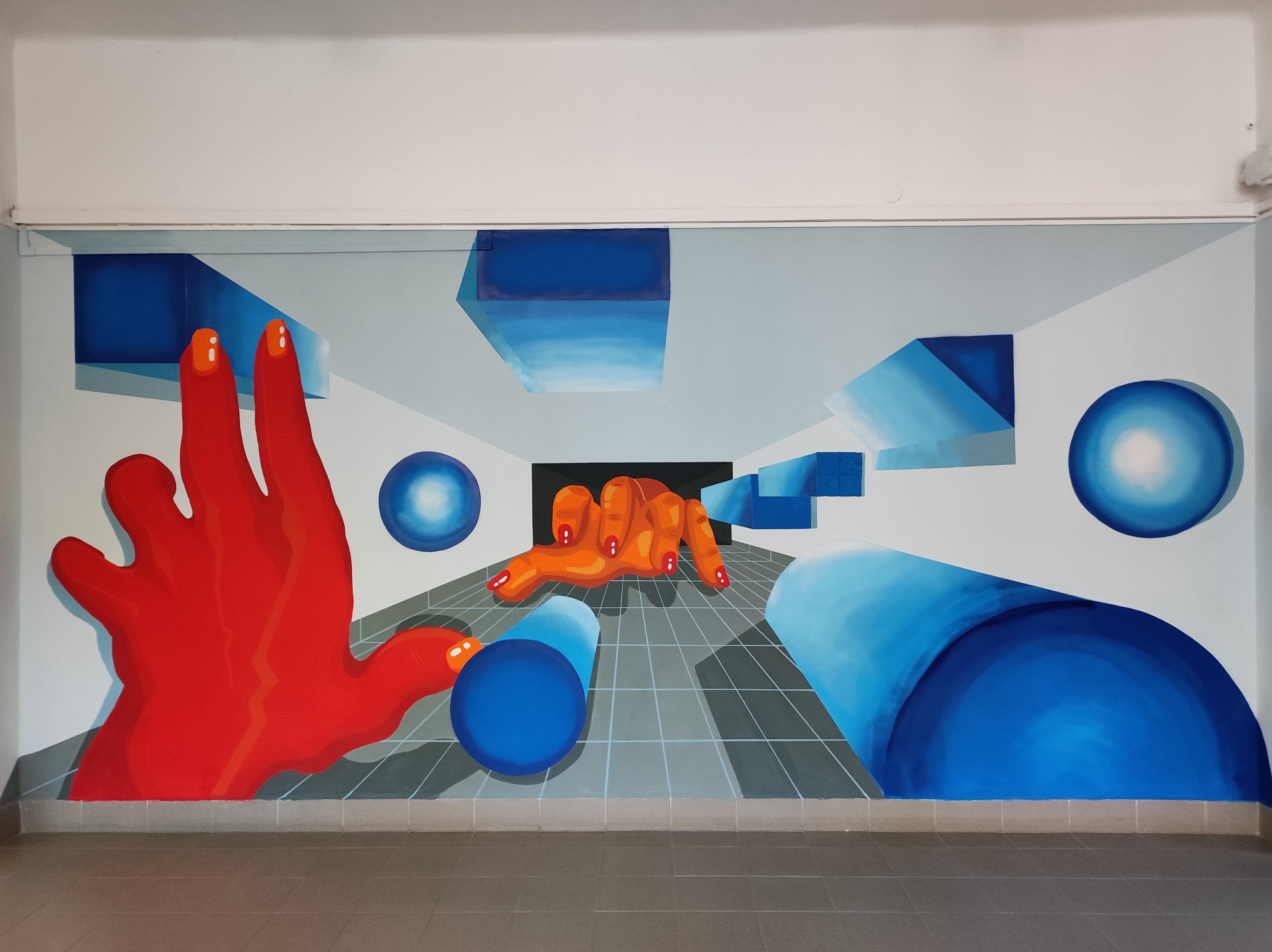 Przestrzenny mural na ścianie