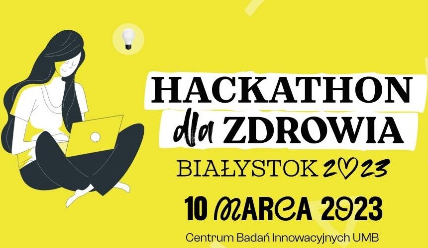 Plakat prezentuje grafikę dziewczyny przed komputerem