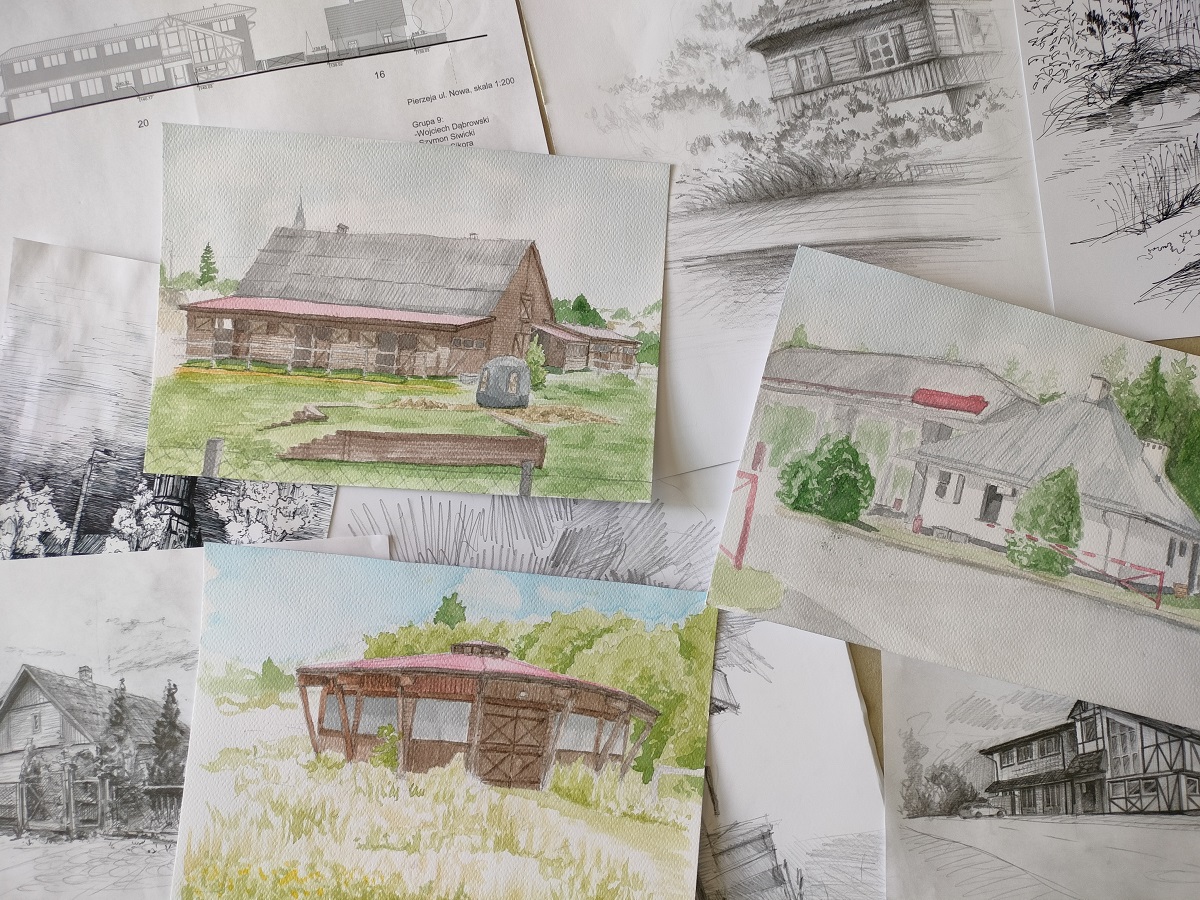odręczne rysunki studentów architektury