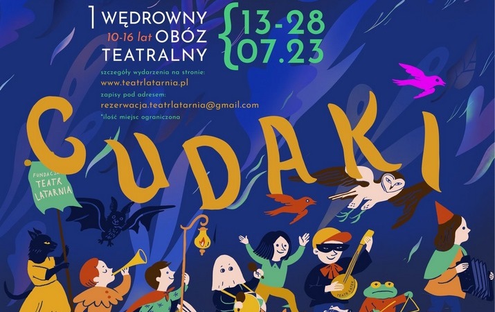 Plakat przedstawia napis "Cudaki" i grafikę ludzi idących pochodem.
