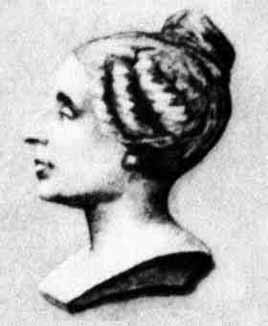 Czarno-biały portret Marie-Sophie Germain przedstawiający jej profil – kobieta z upiętymi włosami, patrząca w lewo. Obraz ma charakter szkicu lub rysunku, wykonany najprawdopodobniej w technice graficznej, ukazuje intelektualną elegancję postaci.
