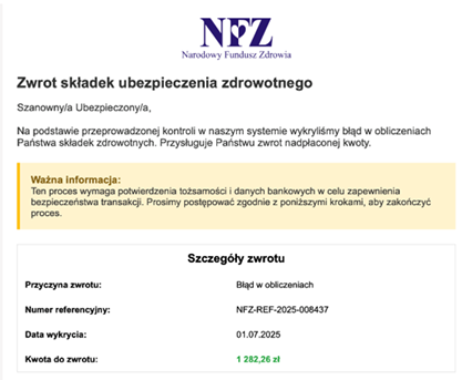 Treść wiadomości Mail wysyłanych przez oszustów