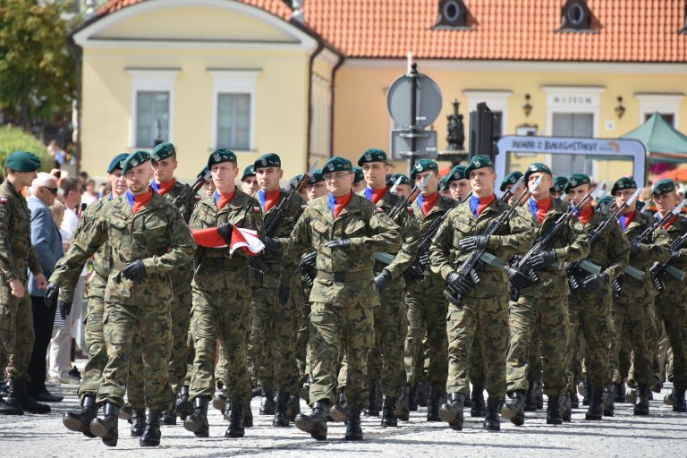 Żołnierze idą w szeregu.