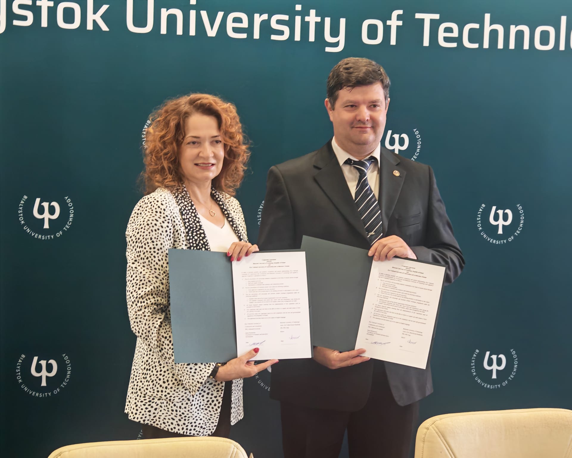 dr hab. inż. Marta Kosior-Kazberuk - rektor PB i Oleksandr Kovalchuk – Prorektor ds. Badań i Innowacji KNUCA