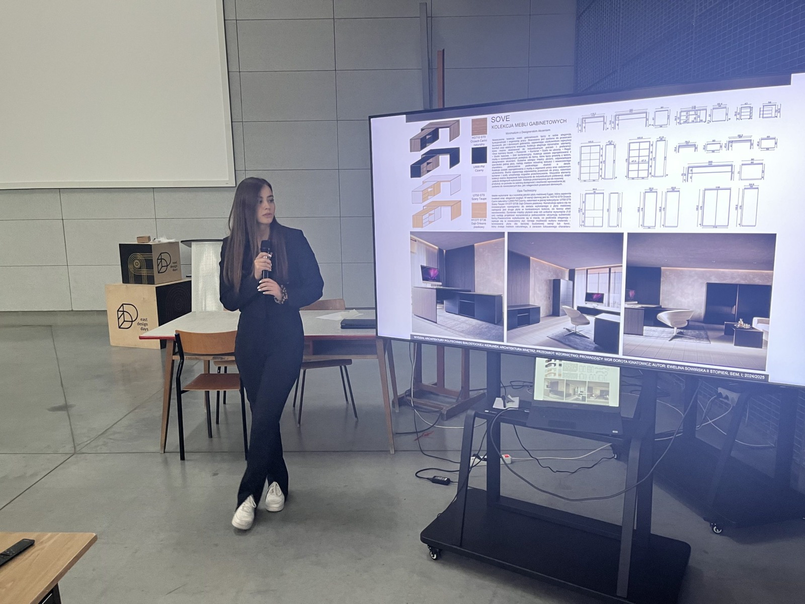 Ewelina Sowińska prezentuje wyróżniony projekt „Sove” – nowoczesny zestaw mebli gabinetowych do produkcji seryjnej, fot. A. Jakuć
